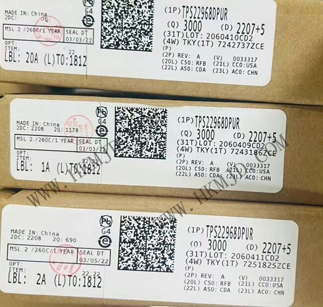 供應 TI TPS22968DPUR 雙通道超低電阻負載開關，帶受控導通功能
